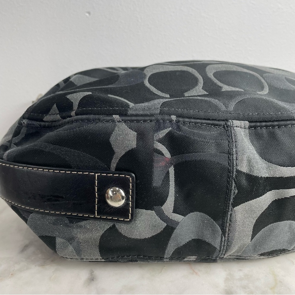 Coach Zoe Signature Jacquard Purse F14710 Shoulder Bag Logo Black Gray - Picture 13 of 14